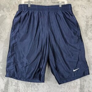 Nike Basketball Shorts Mens Large Navy Blue Mesh Athletic Gym Trunks Embroidered